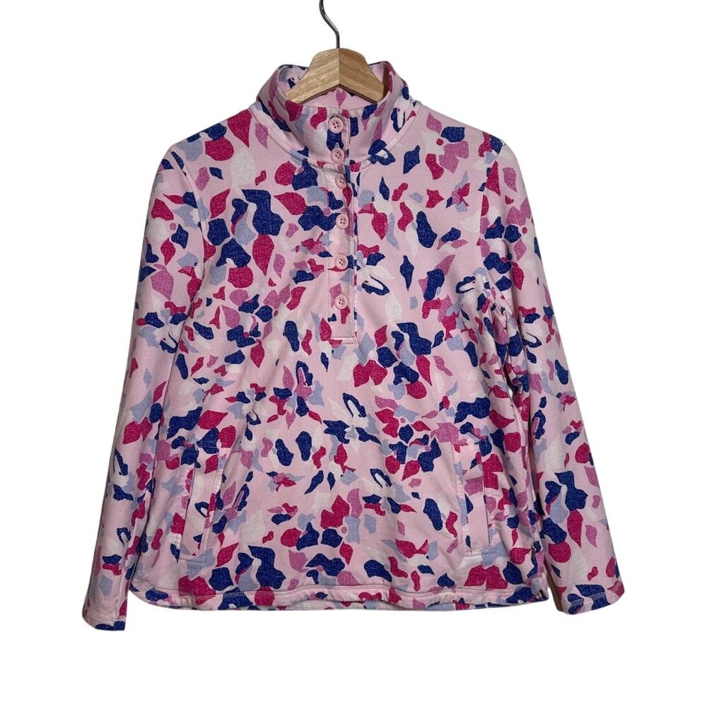 T by Talbots Abstract Fleece Pullover Sweatshirt Pink Blue Magenta Sz Lp Petite
